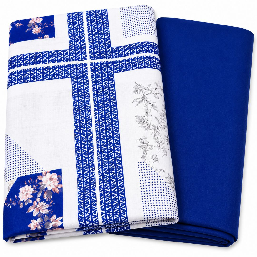 Royal Blue Geometric Floral Fabric Set