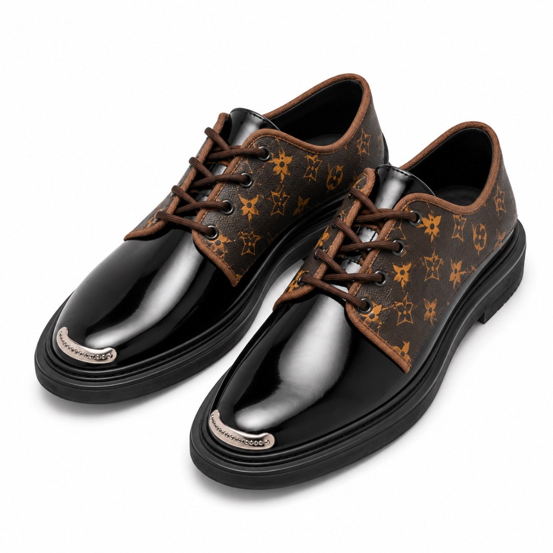 Two Tone Monogram Derby Shoes with Glossy Toe Box
