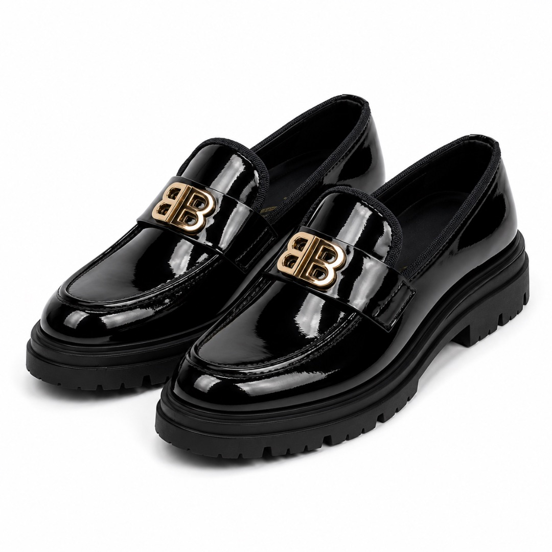 Mens Black Patent Leather Slip On Loafers