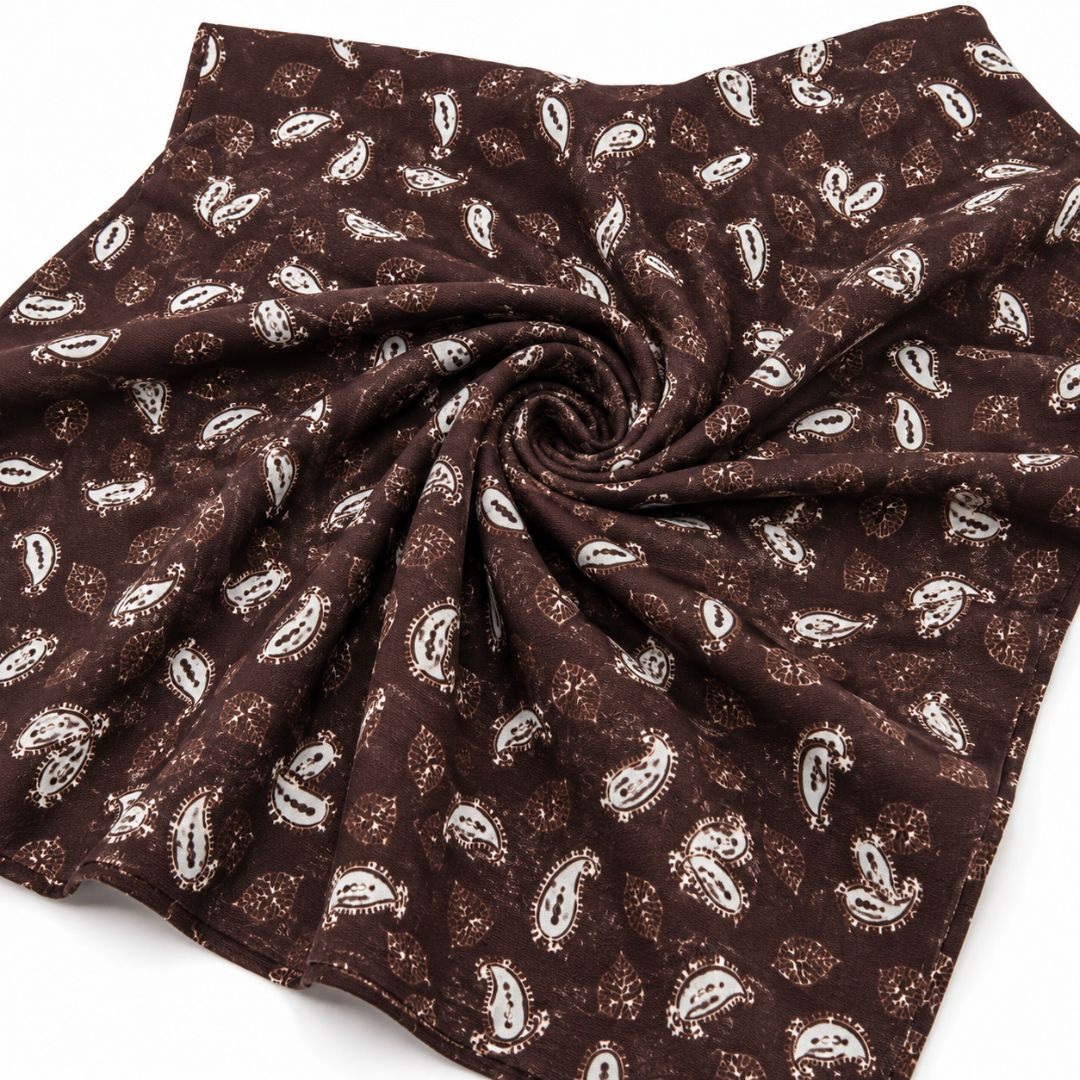 Brown Paisley Print Cotton Fabric  Traditional Leaf Motif Pattern Material