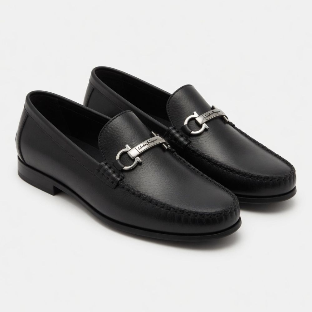 Mens Black Loafers with Unique Heel Design