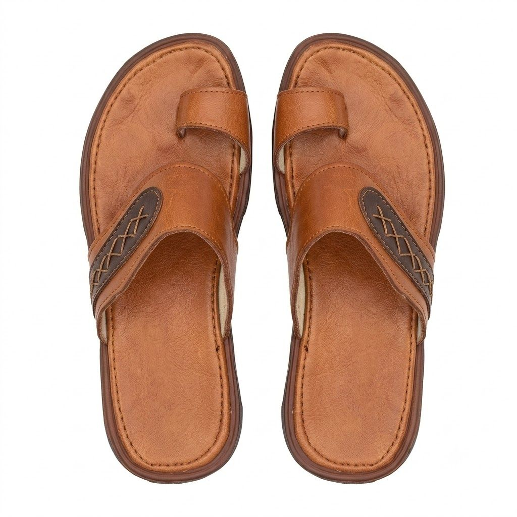Mens Brown Toe Loop Comfort Sandals