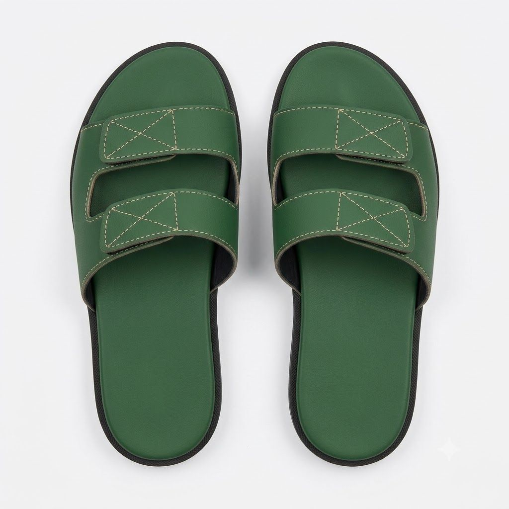 Mens Green Double Strap Comfort Slide Sandals
