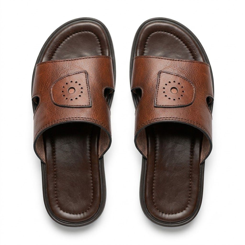 Mens Brown Classic Comfort Slide Sandals