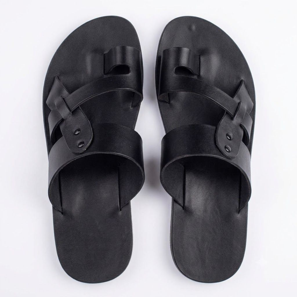 Mens Black Toe Loop Comfort Sandals