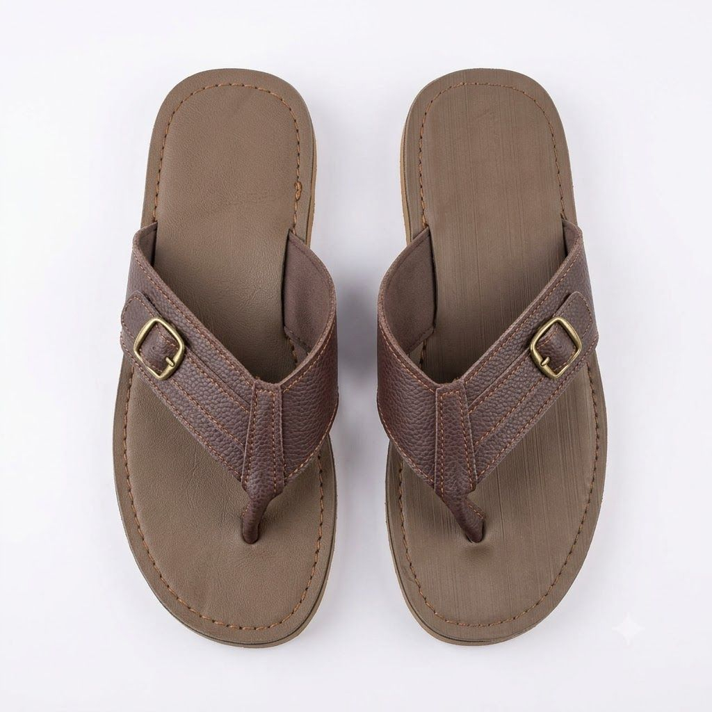 Brown Cross Strap Buckle Slippers
