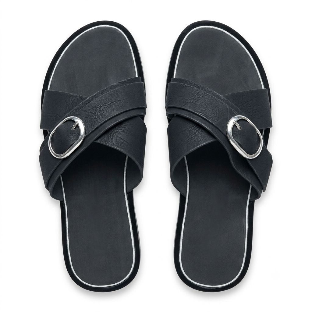 Black Cross Strap Comfort Slide Sandals
