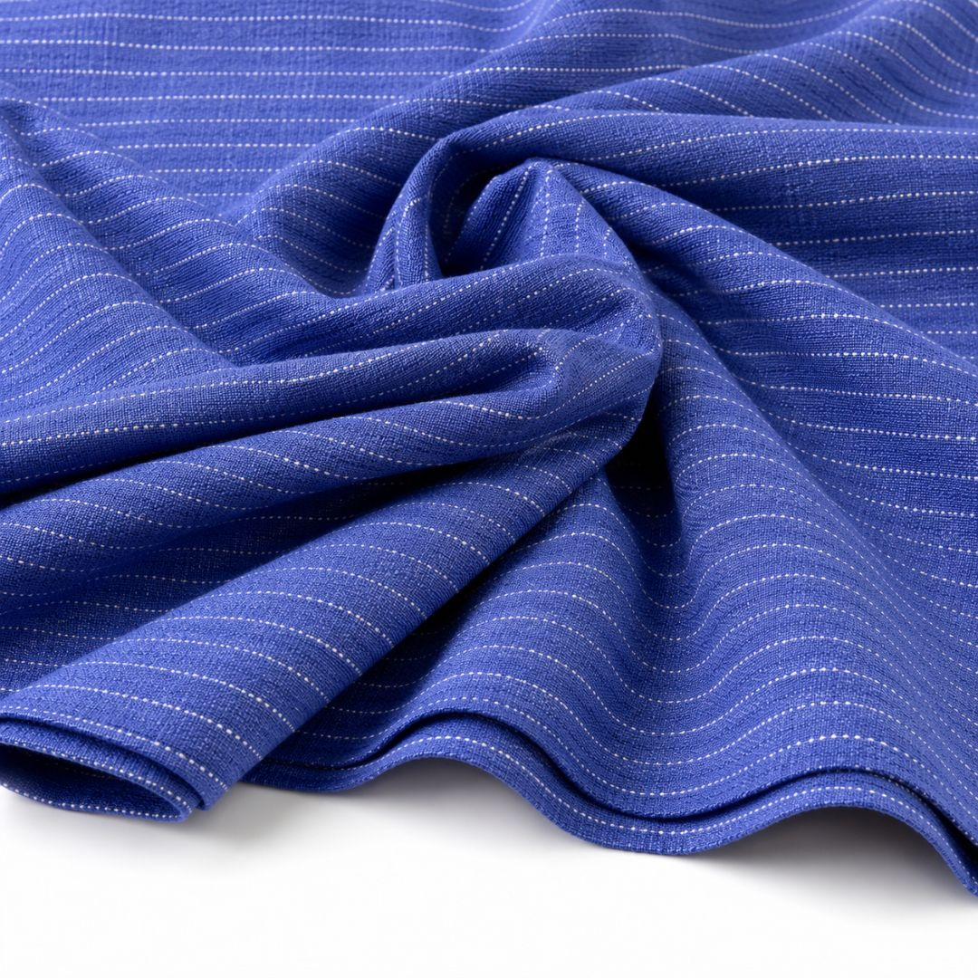 Azure Pinstripe Heritage Weave Fabric