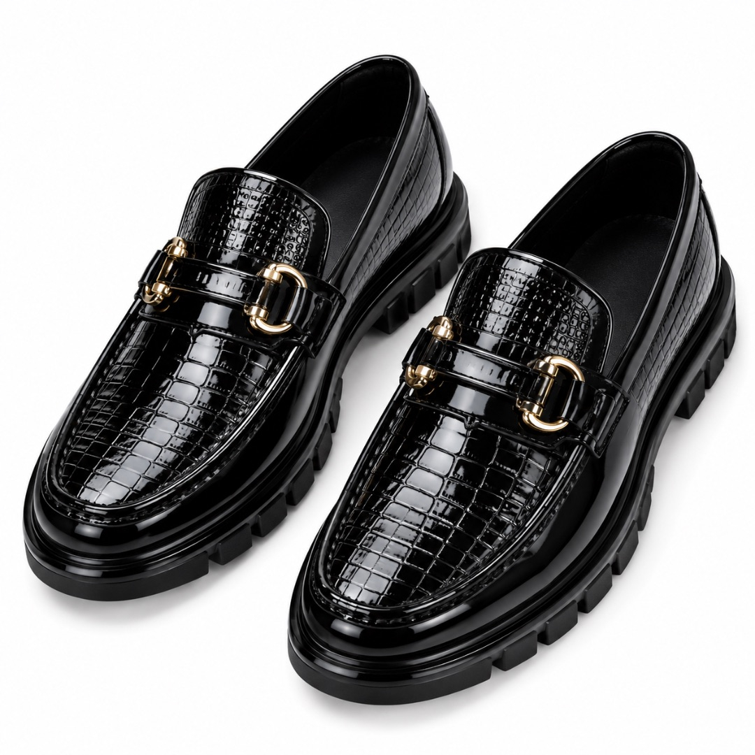 Mens Textured Patent Leather Loafers