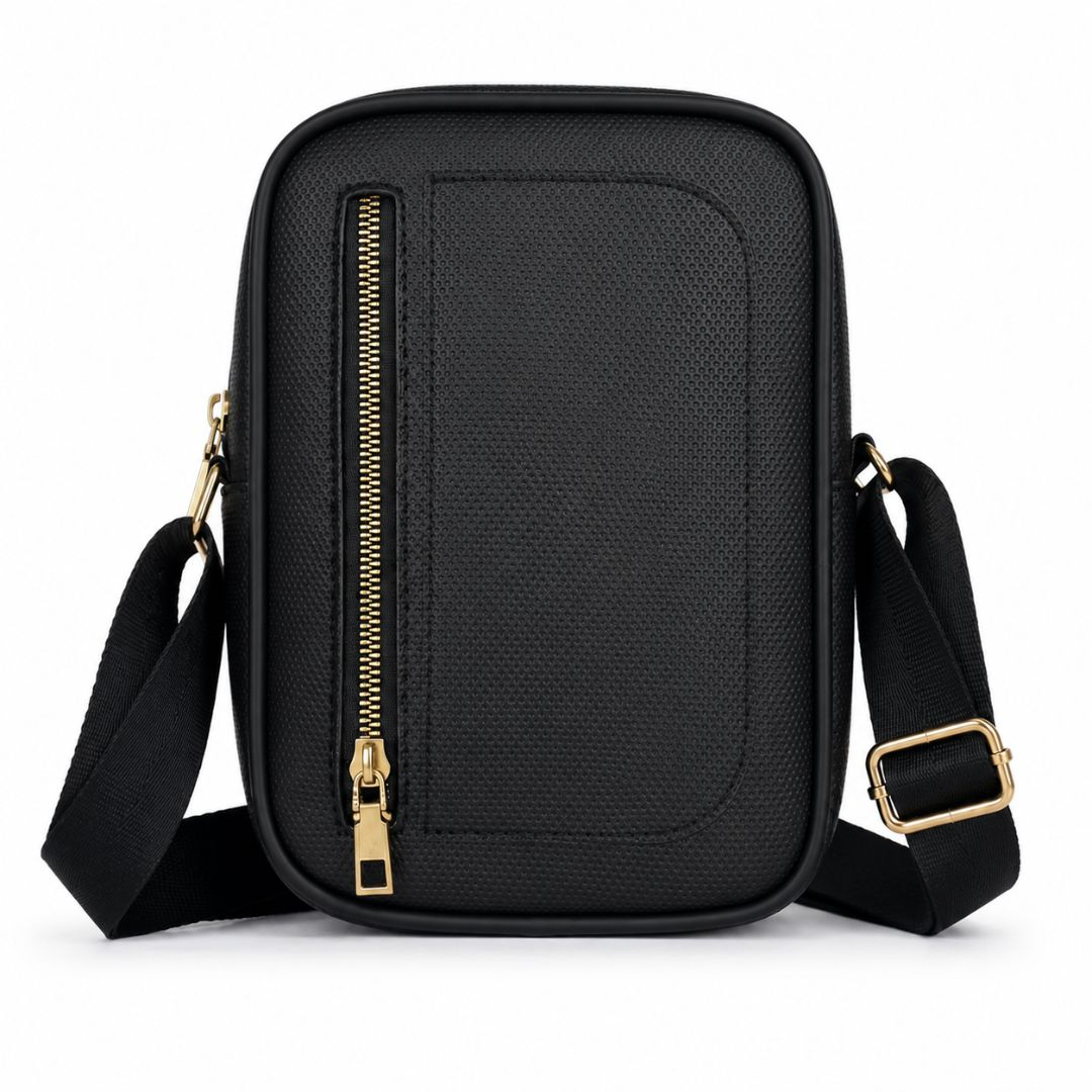 Classic Black Crossbody Messenger Bag with Front Zip Pocket