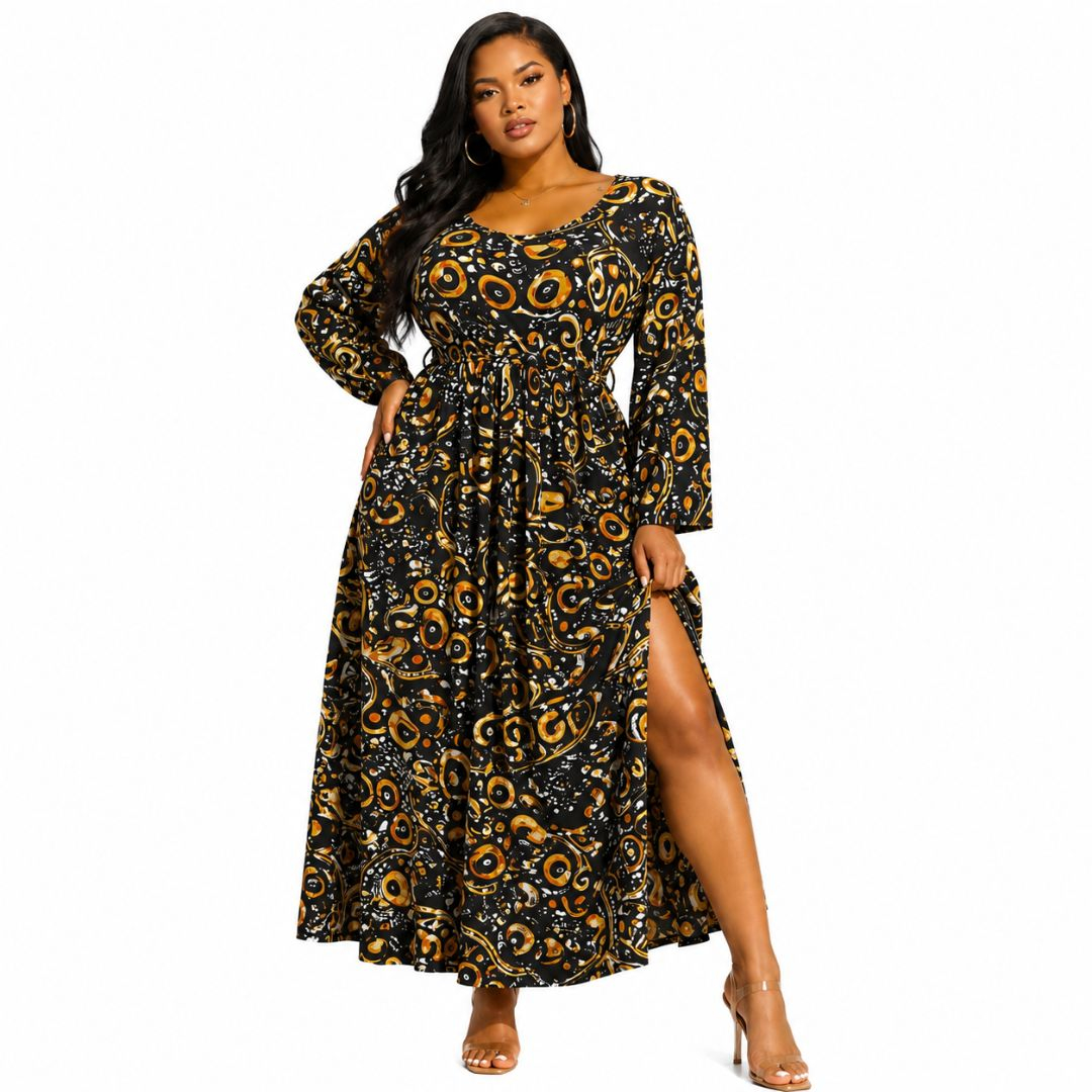 Womens Abstract Print Drawstring Waist Dress