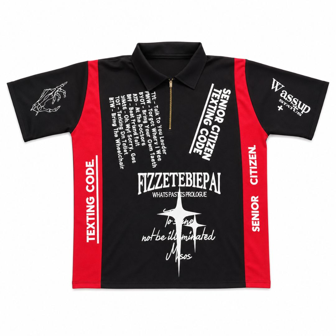 Mens Graphic Print Short Sleeve Zip Polo Shirt