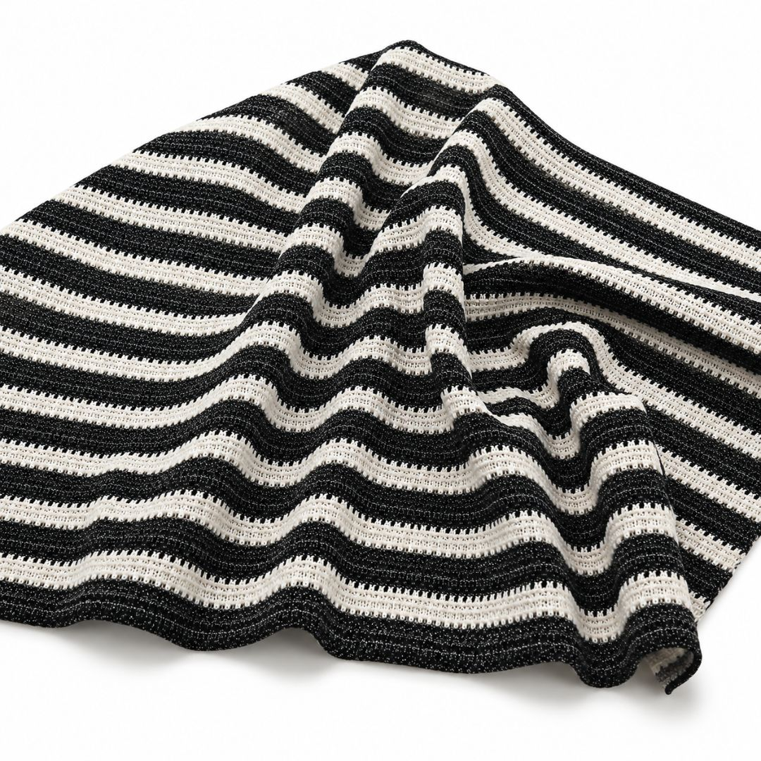 Midnight Ivory Horizon Striped Net Material