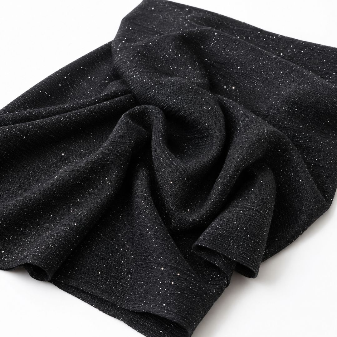 Black Glitter Shimmer Damask Fabric