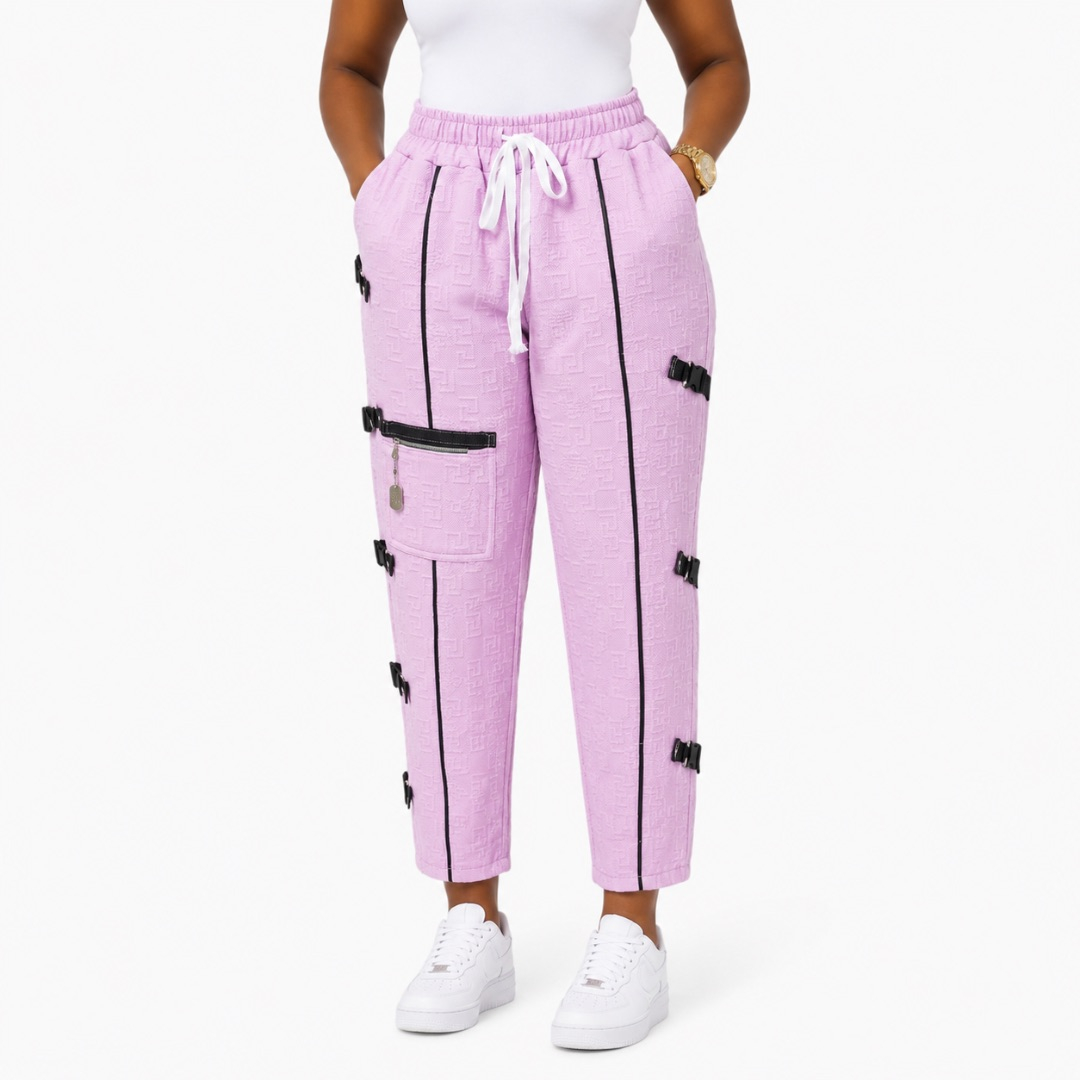 Womens Premium Baby Pink Textured Cargo Jogger Pants