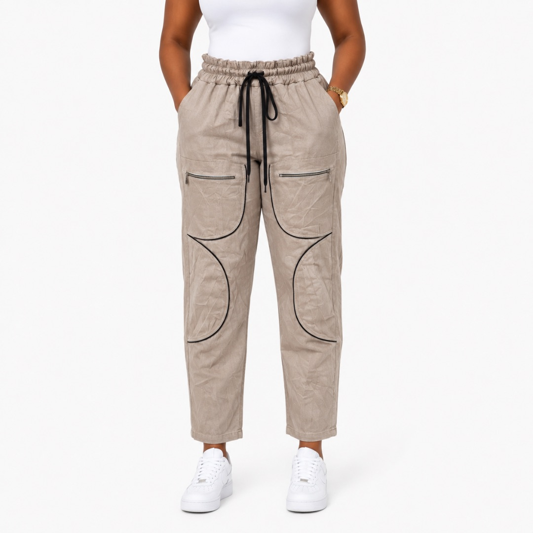 Womens Premium Khaki Cargo Jogger Pants with Utility Pockets
