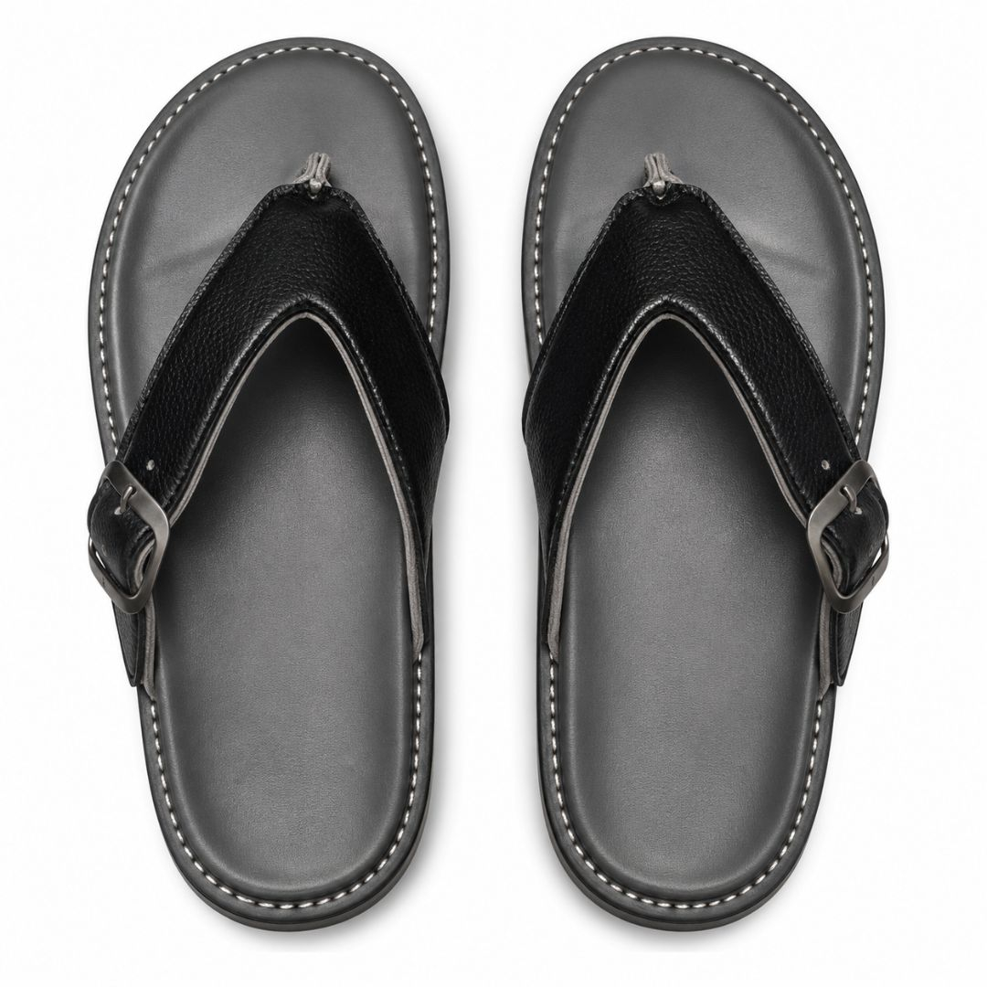 Adjustable Toe Post Comfort Black Sandals