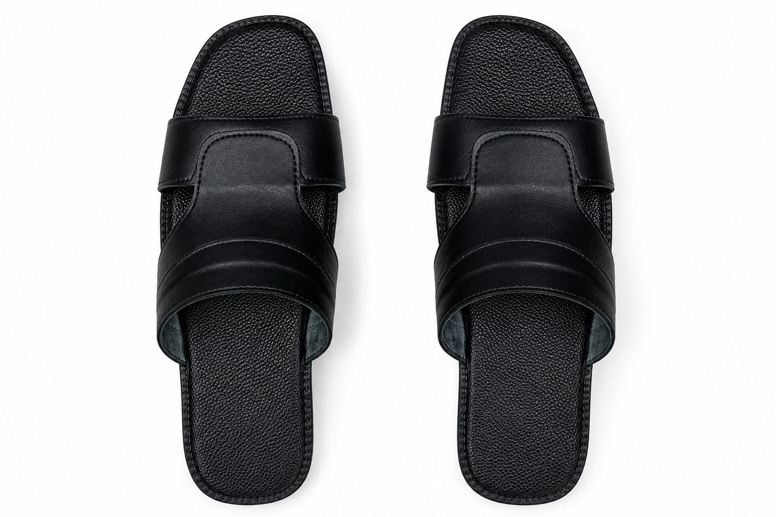 Mens Slip On Open Toe Black Slide Sandals