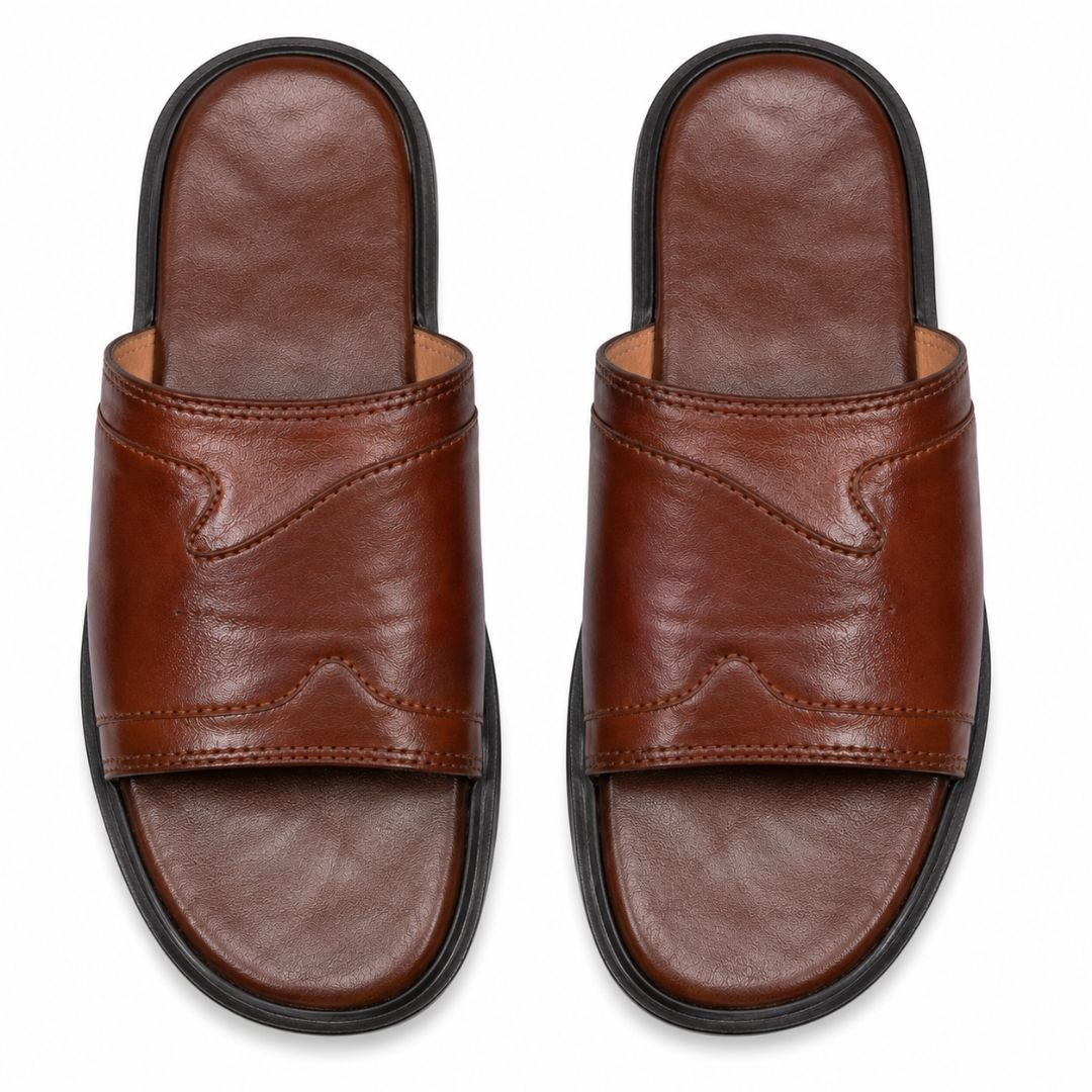 Mens Classic Open Toe Brown Slide Sandals