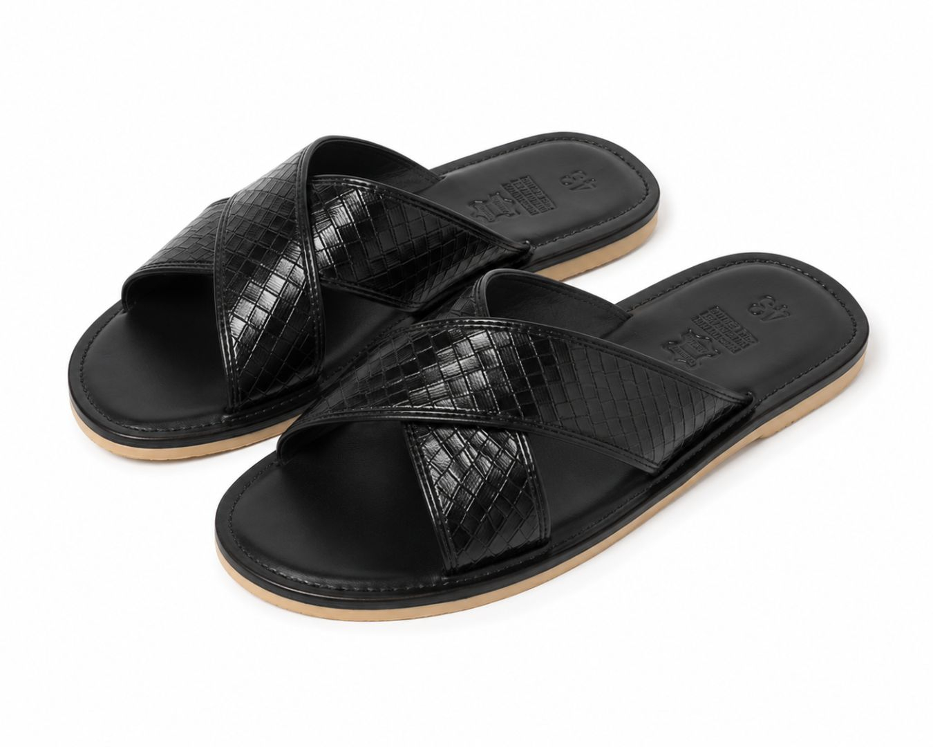 Mens Premium Textured Cross Strap Slip On Slide Sandals