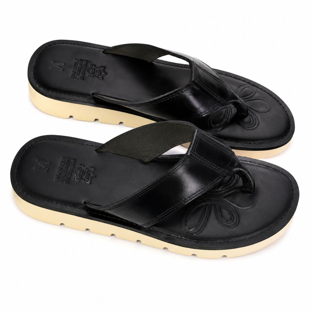 Mens Black Toe Post Classic Leather Sandals