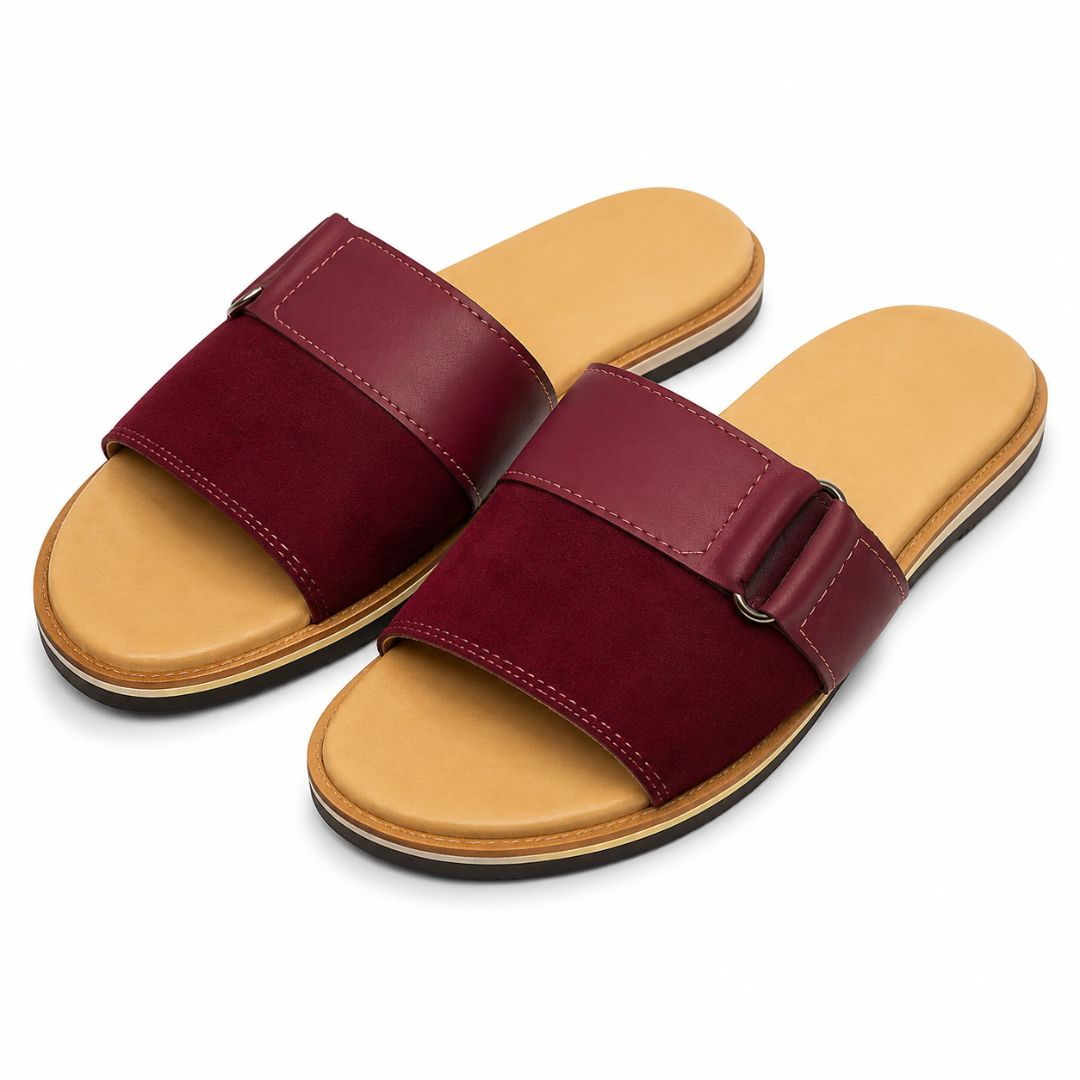 Women Casual Single Strap Burgundy Red Slide Sandals