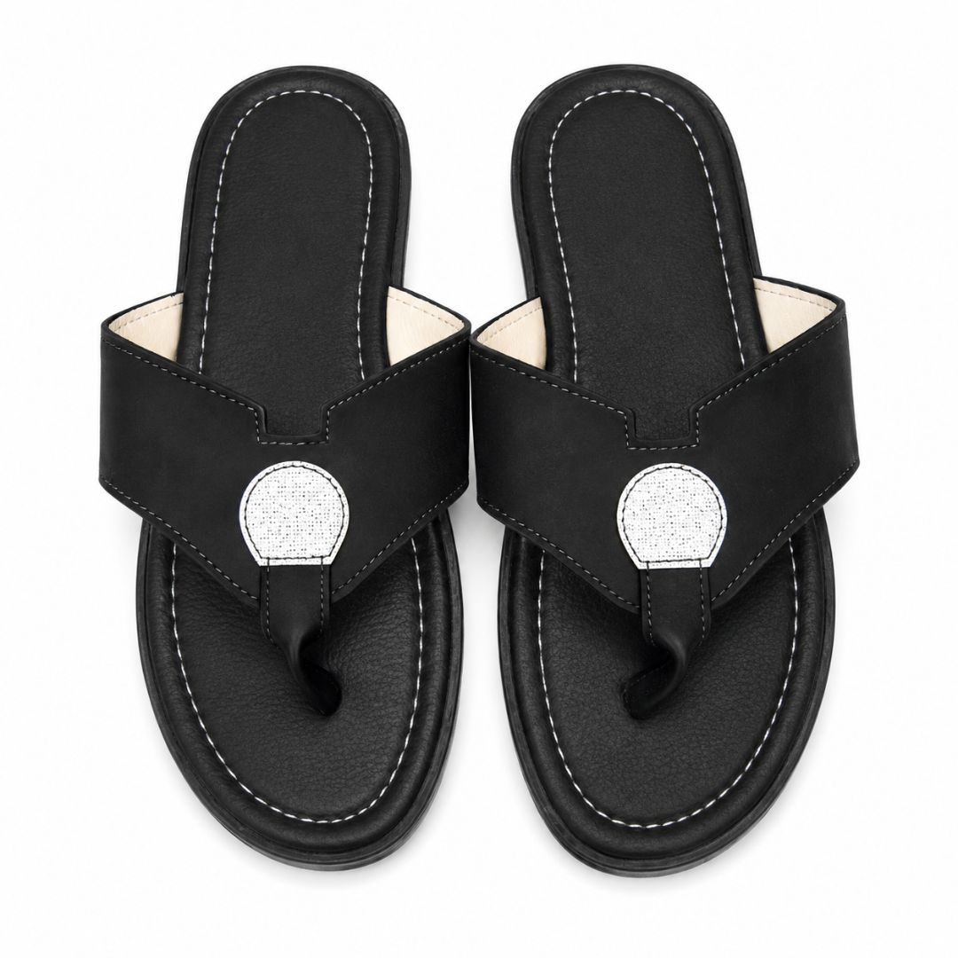 Womens Classic Toe Post Flat Black Sandals
