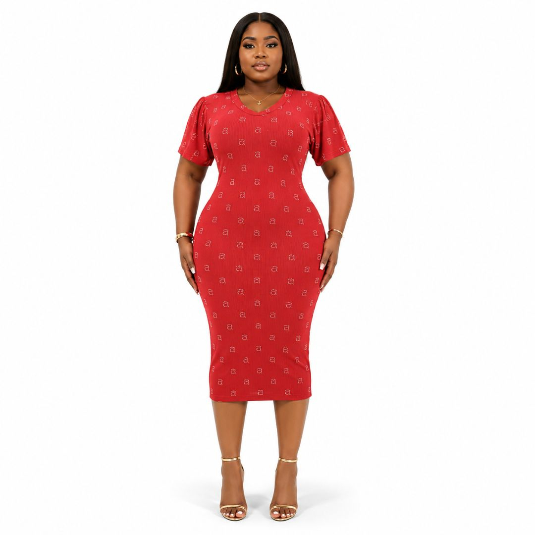 Short Sleeve Printed Stretch Dress