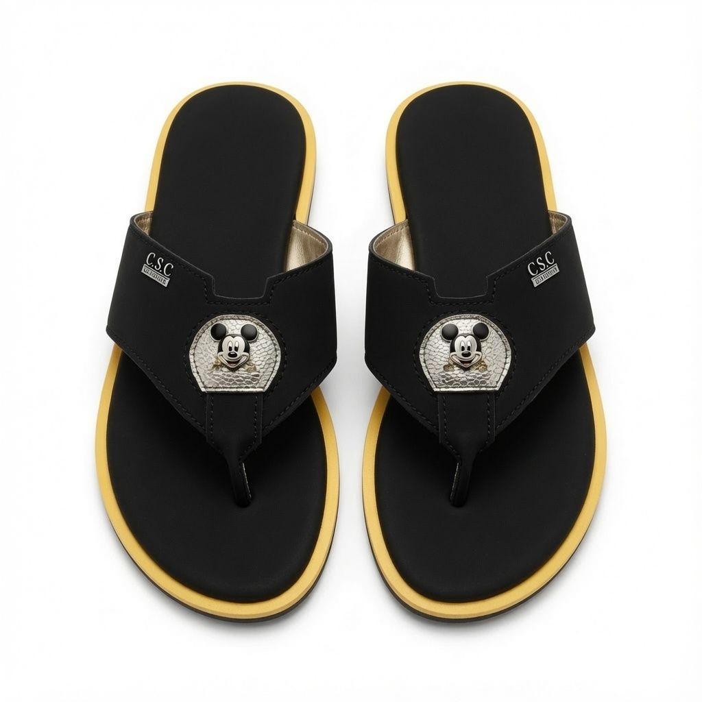 Unisex Casual Toe Post Black Slide Sandals