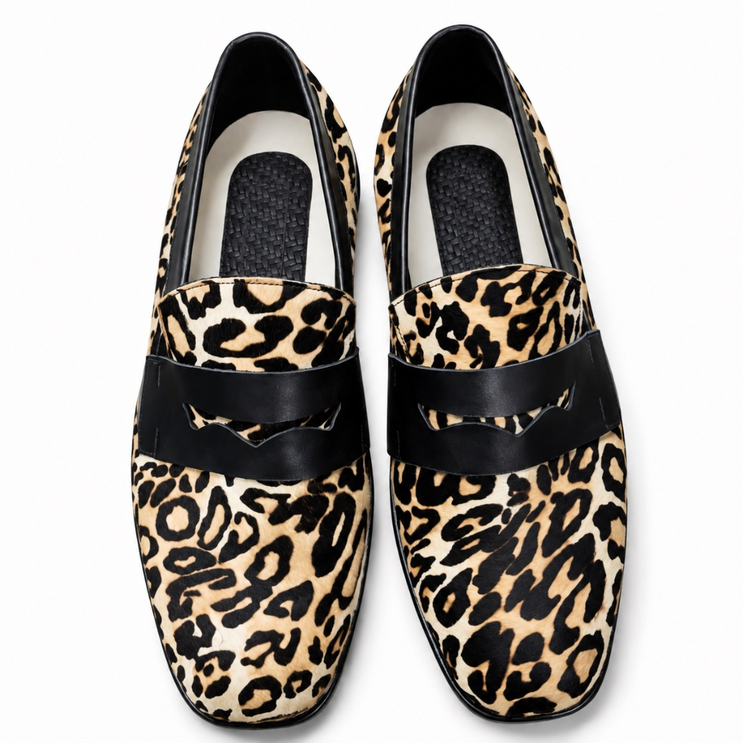 Men Leopard Print Slip On Loafers