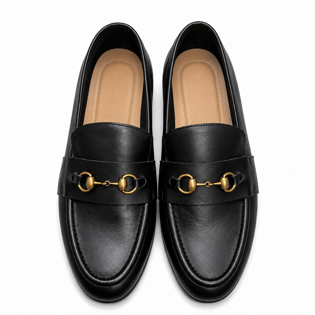 Men Black Leather Horsebit Loafers