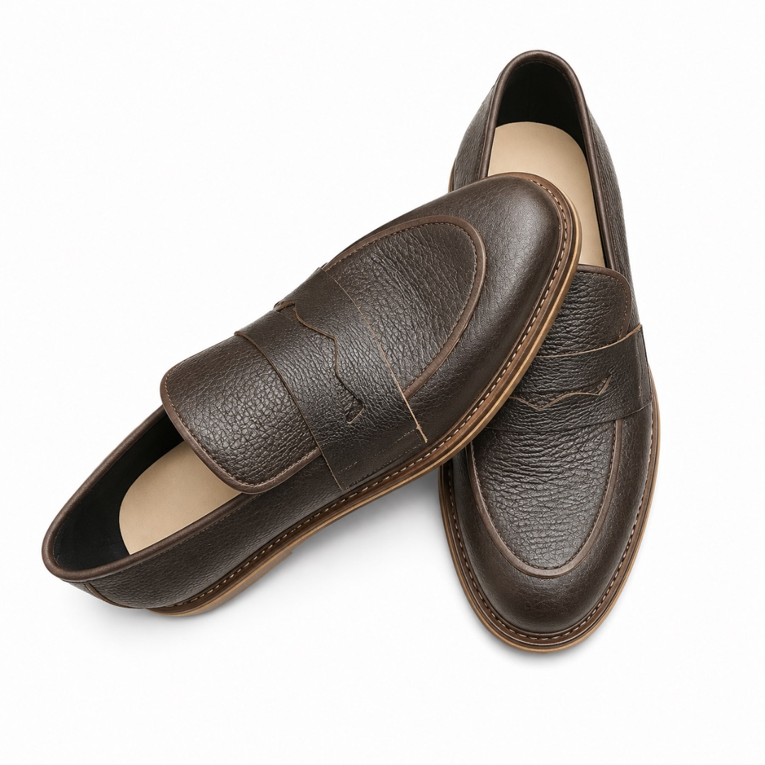 Men Brown Slip On Leather Loafers with Cushioned Sole