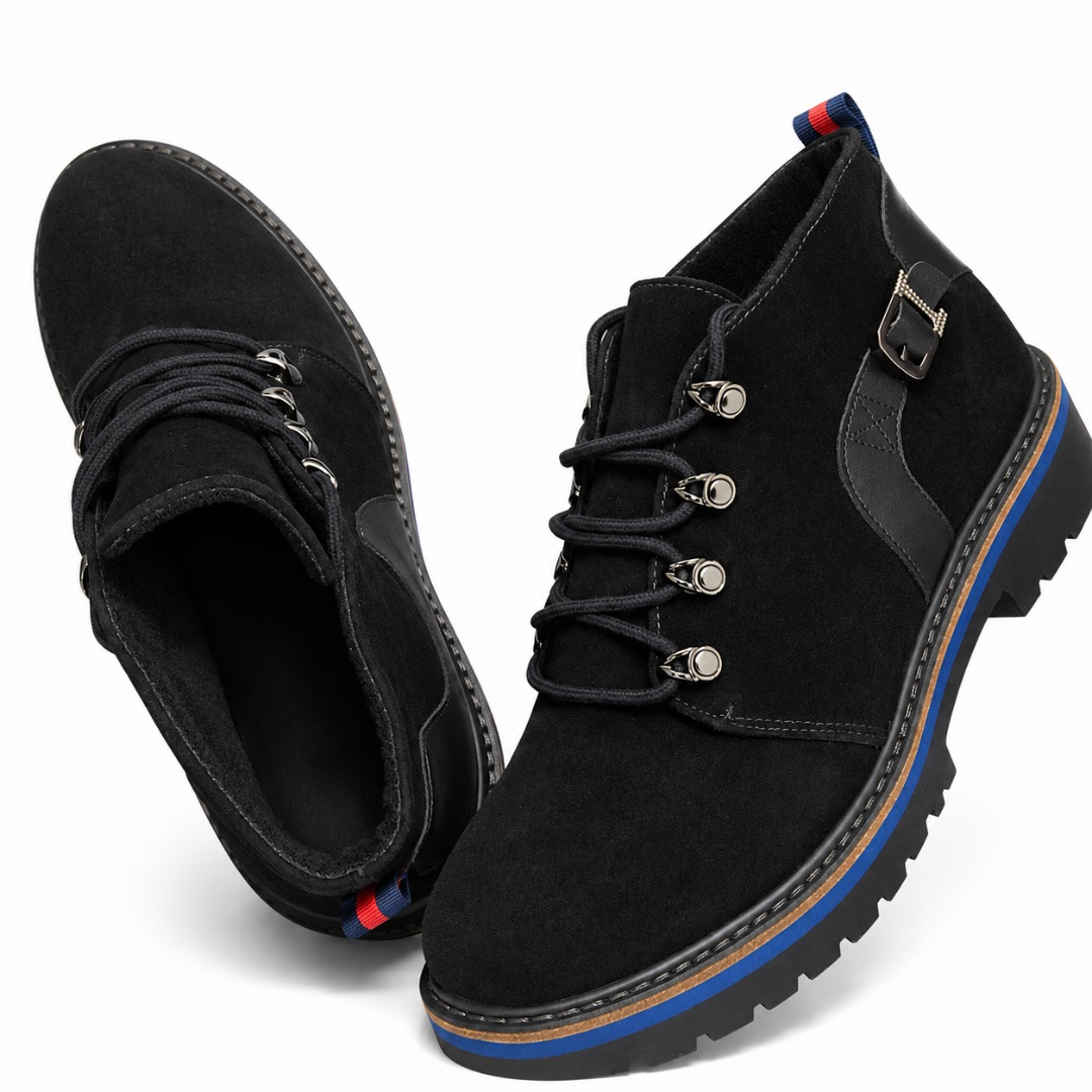 Black Suede Lace Up Ankle Boots with Lug Sole