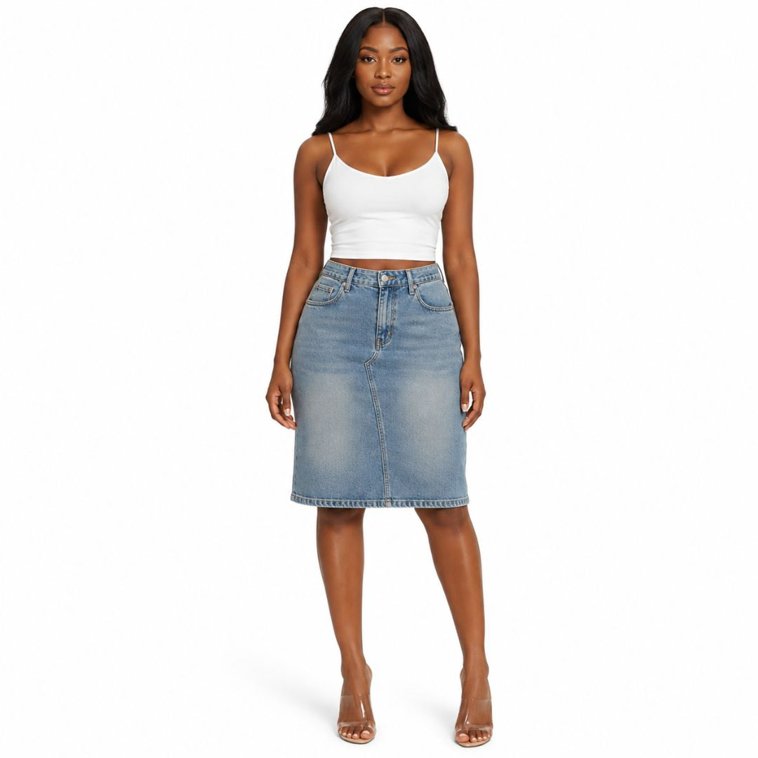 Premium Denim Knee Length Skirt