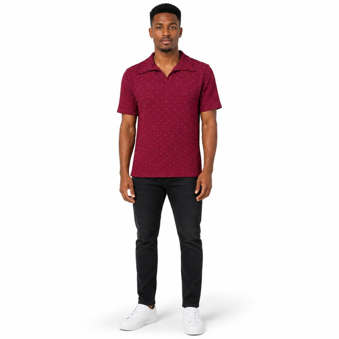 Textured Rhinestone Polo Top