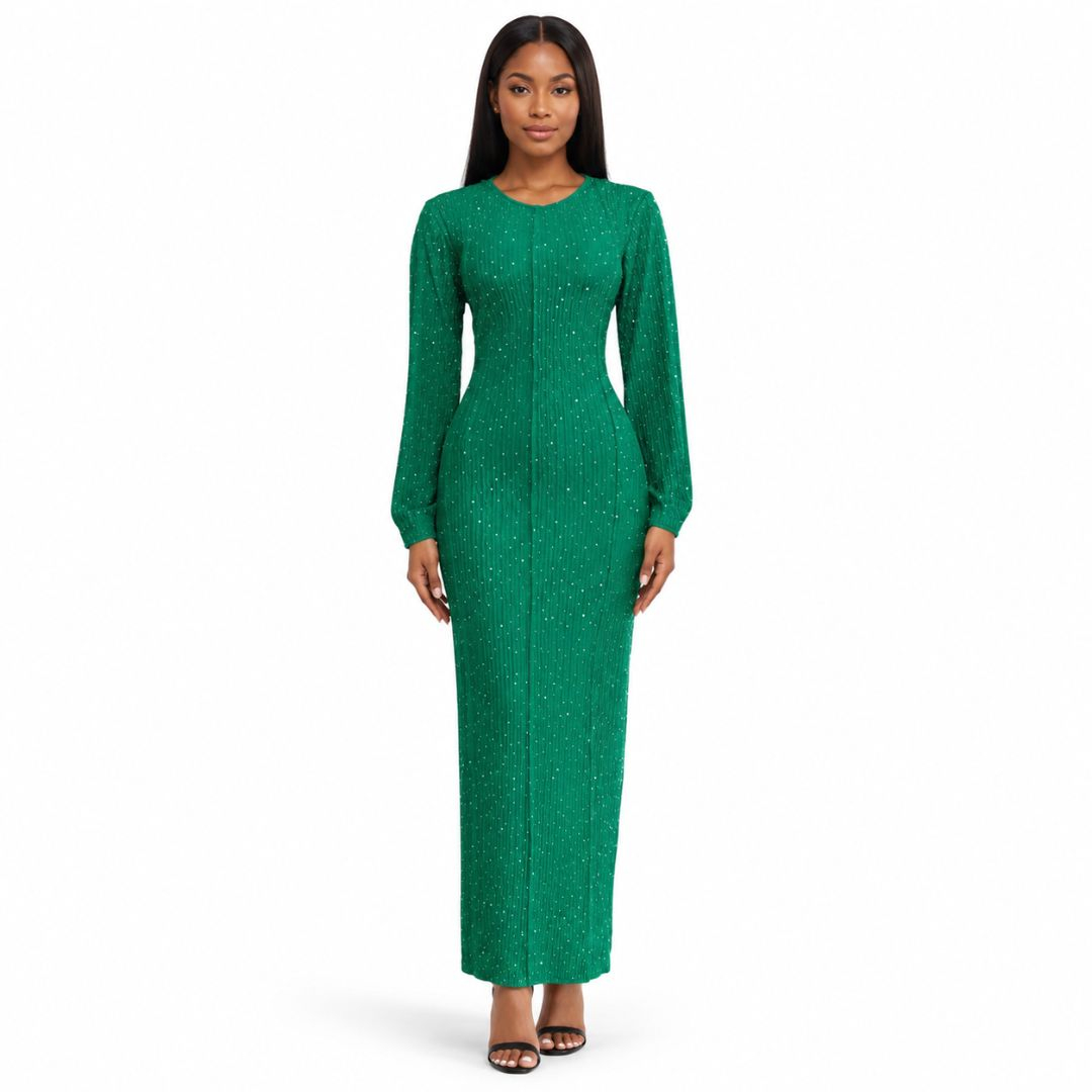 Women Ribbed Rhinestone Maxi Dress