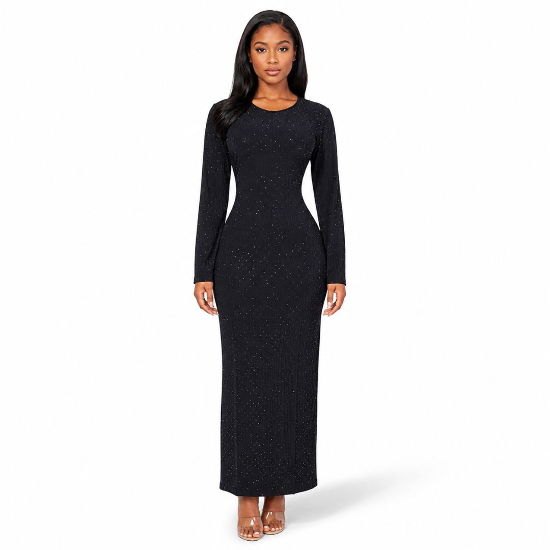 Women Ribbed Rhinestone Maxi Dres