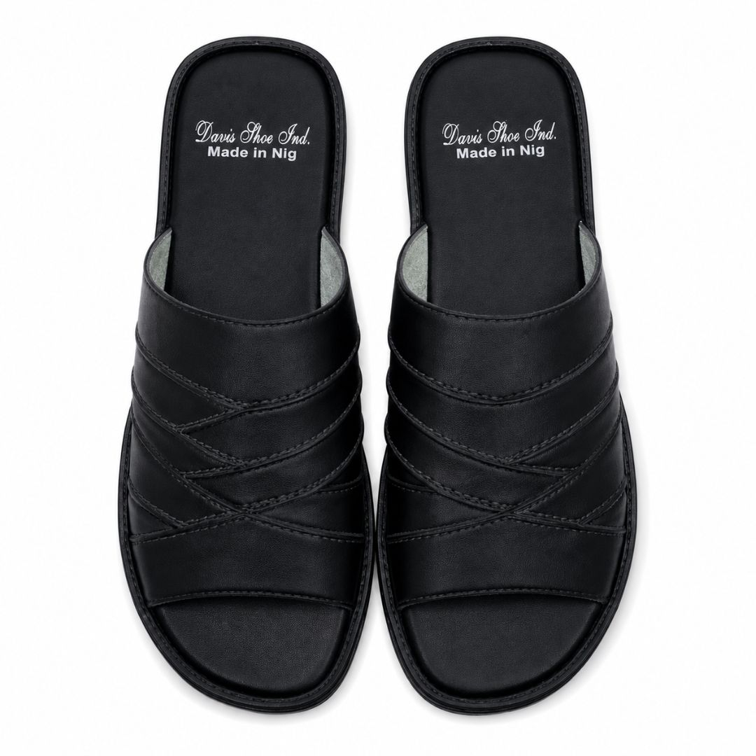 Mens Black Multi Layer Strap Slip On Sandals