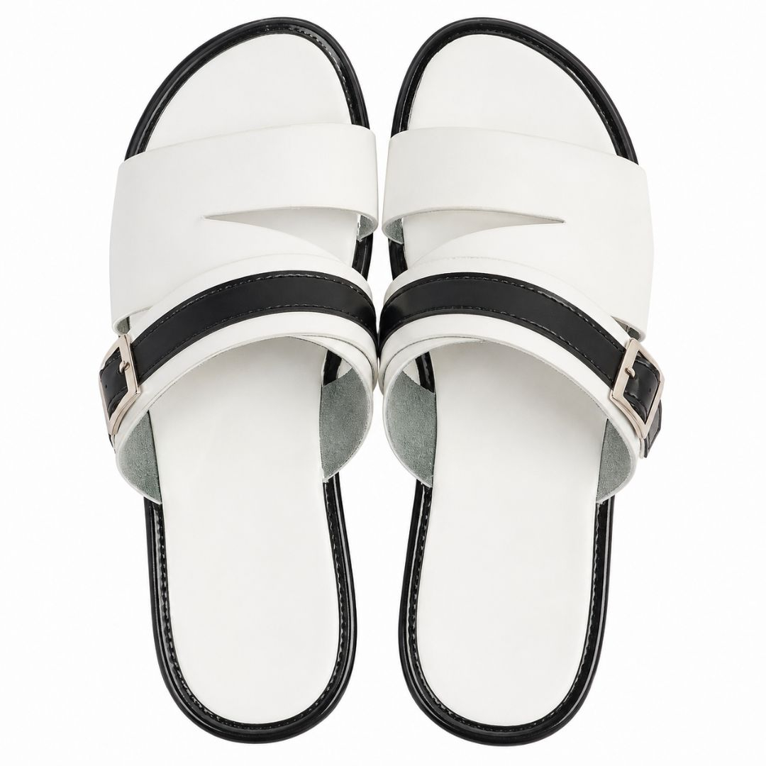 Mens Dual Strap Open Toe Flat Slide Sandals