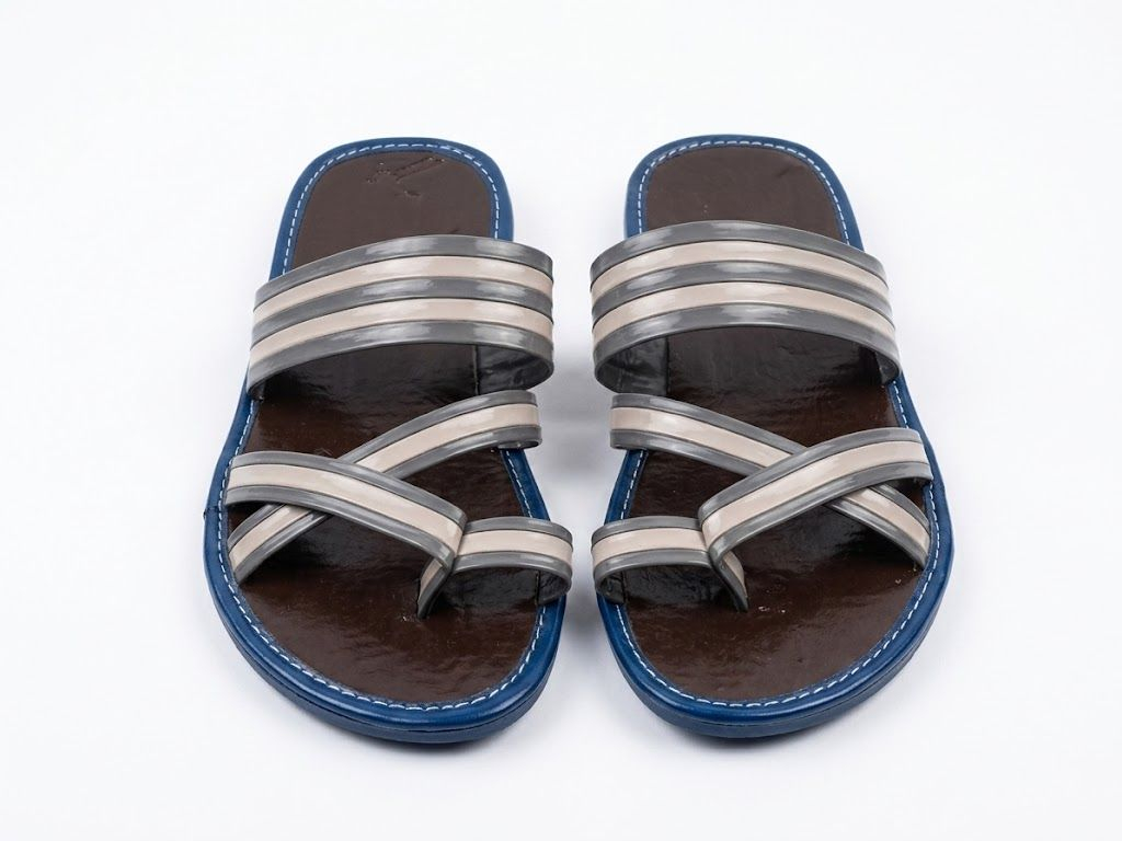 Mens Grey and Cream Cross Strap Flat Slide Sandals