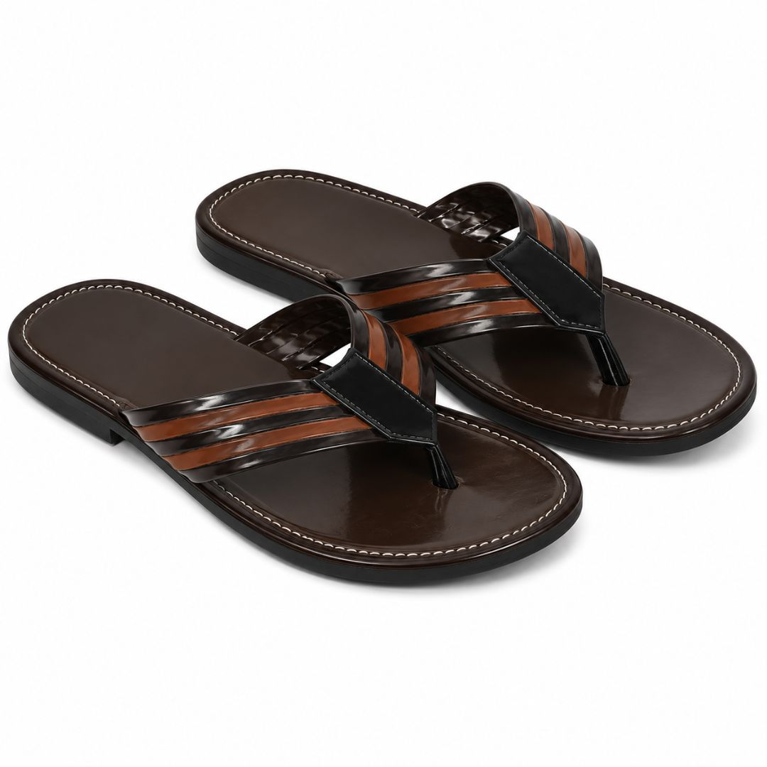 Unisex Brown and Black Toe Ring Flat Sandals