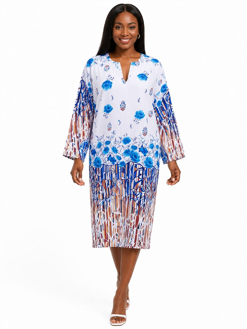 Womens Long Sleeve Floral Print Midi Dress