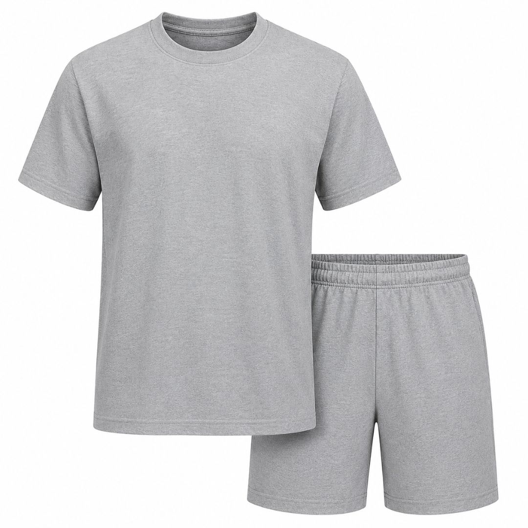 Mens Grey Two Piece Casual T Shirt and Shorts Set
