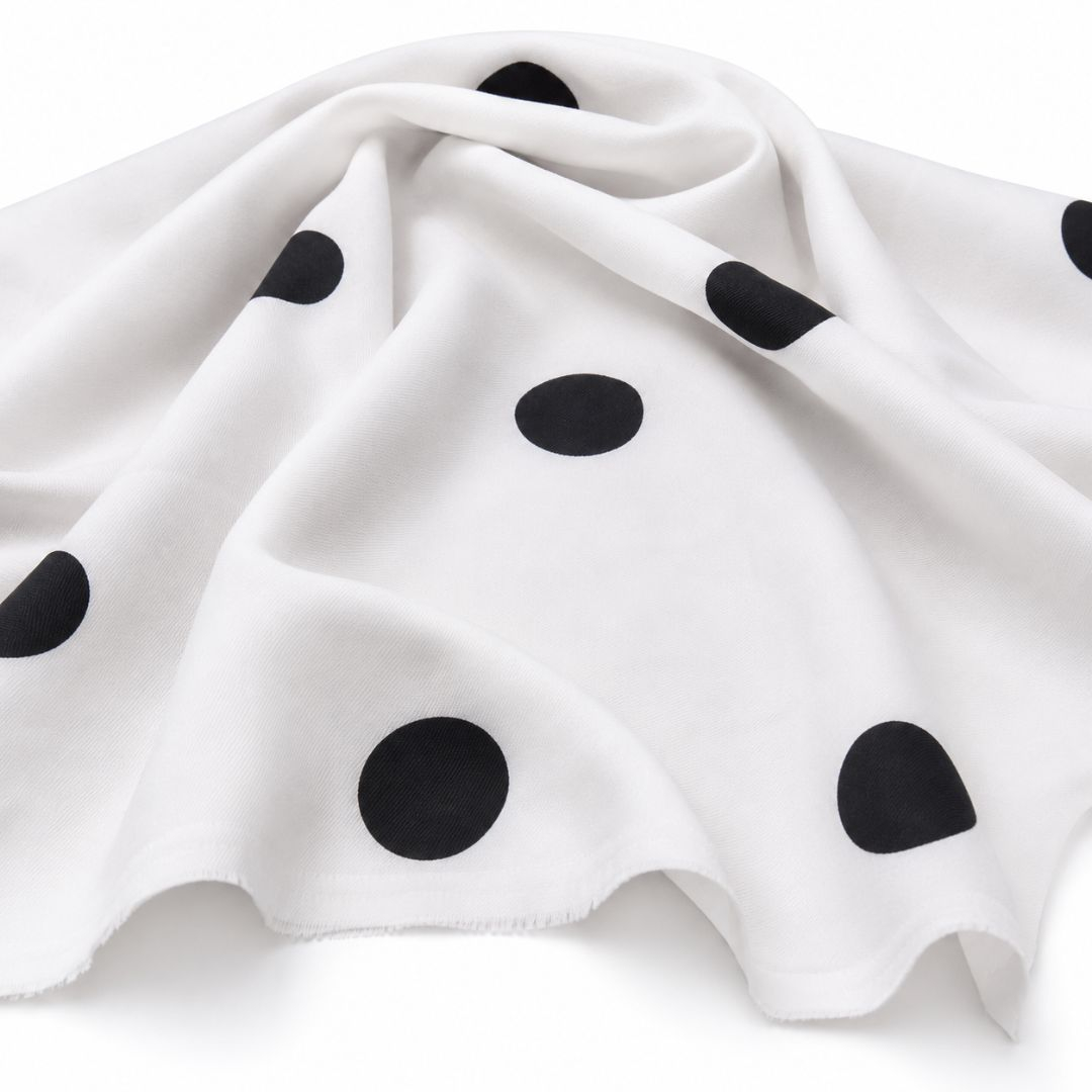 White & Black Polka Dot Crepe Fabric