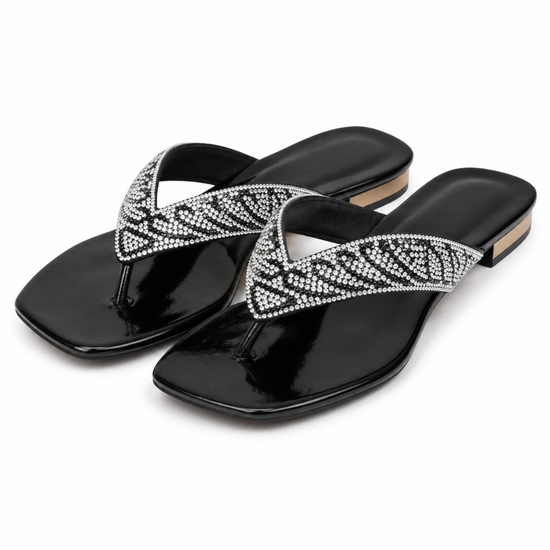 Rhinestone Strap Flat Flip Flop Sandals for Women
