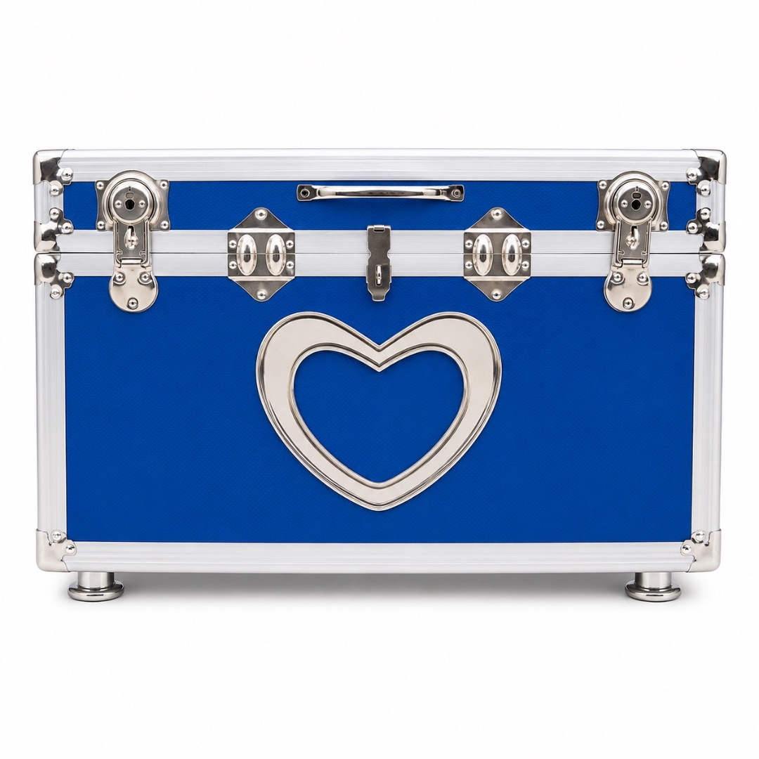 Premium Aluminum Storage Trunk Box with Secure Lock     Blue Heart Design