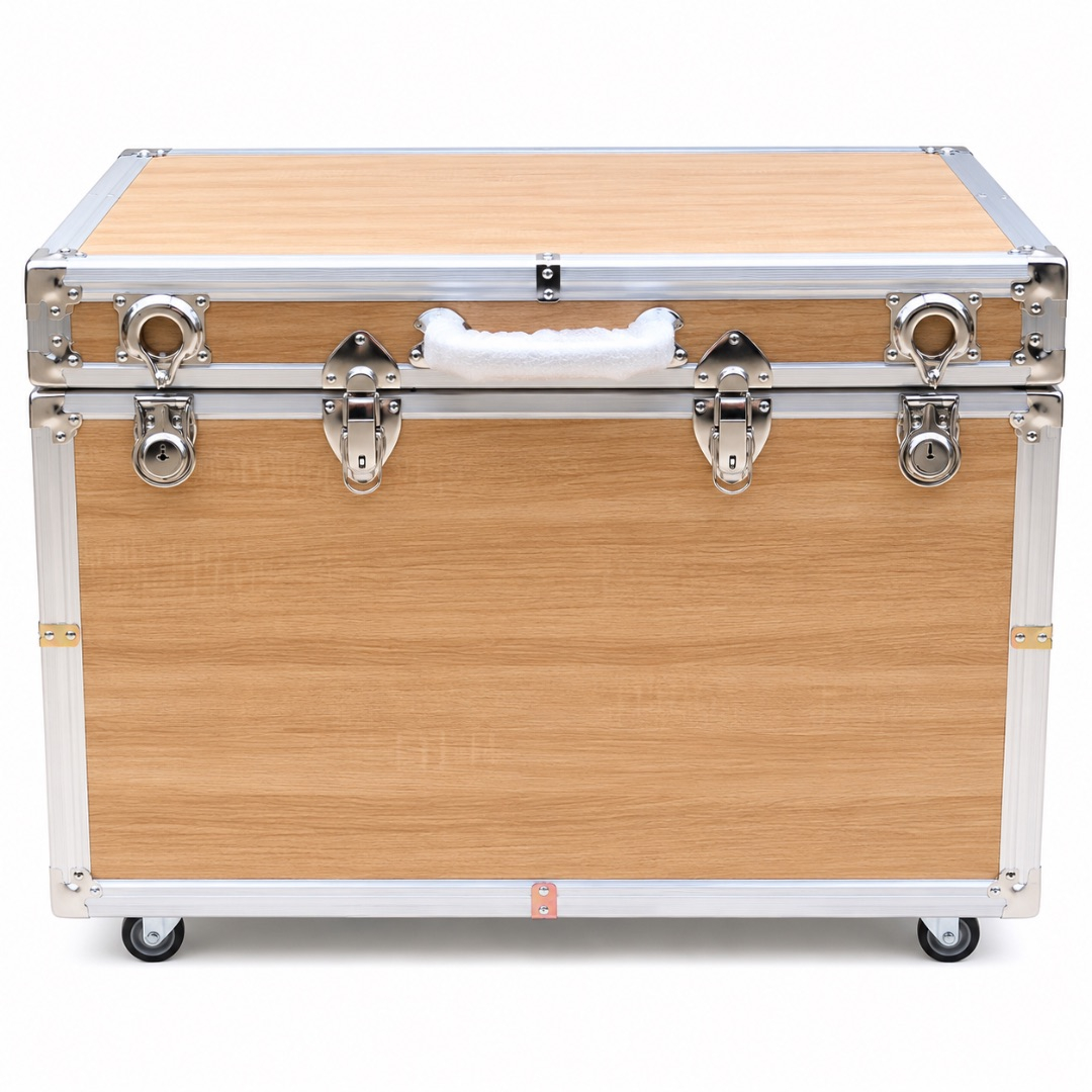Premium Wooden Storage Trunk Box with Wheels    Natural Oak Finish