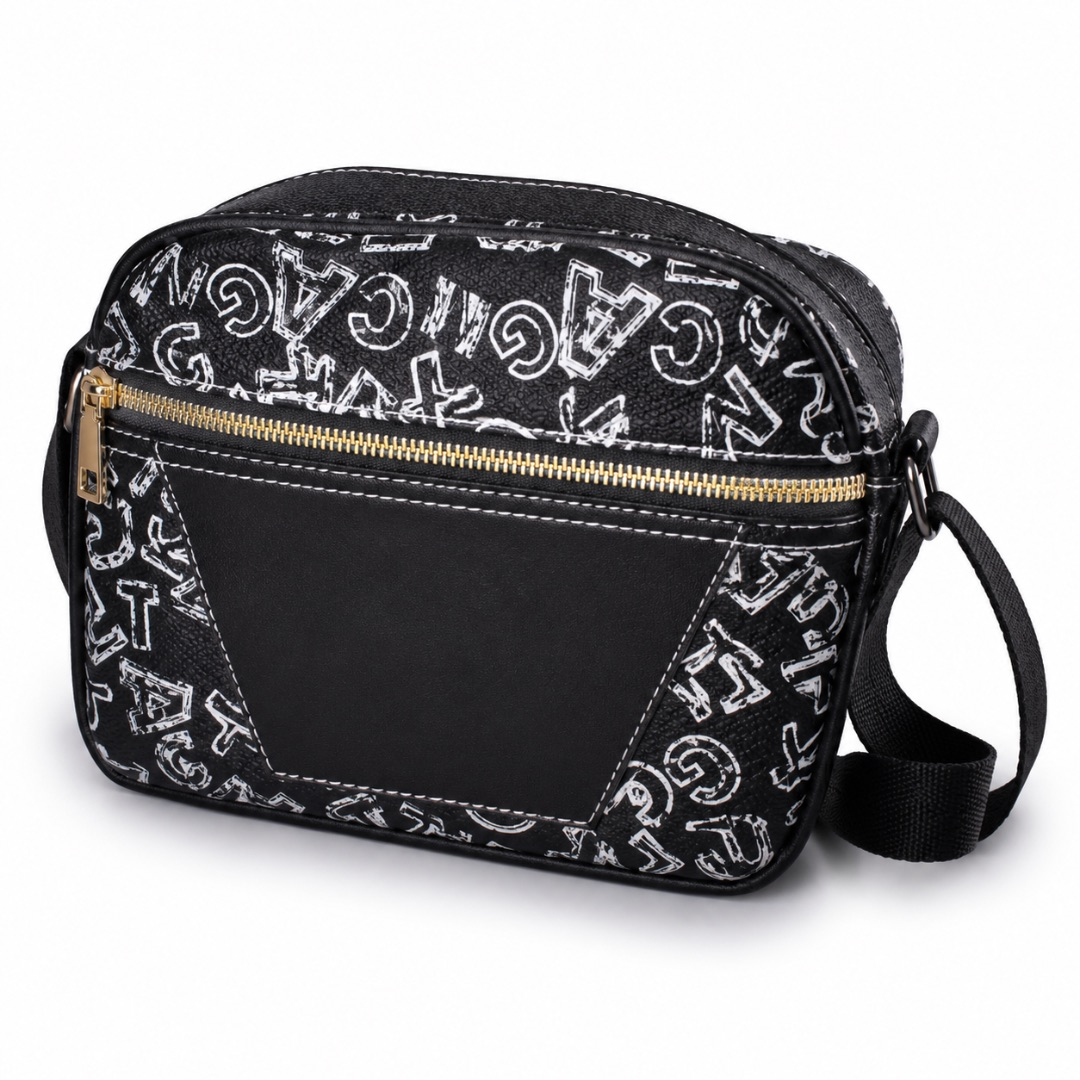 Premium Printed Crossbody Shoulder Bag     Black Multi Pocket Sling Bag