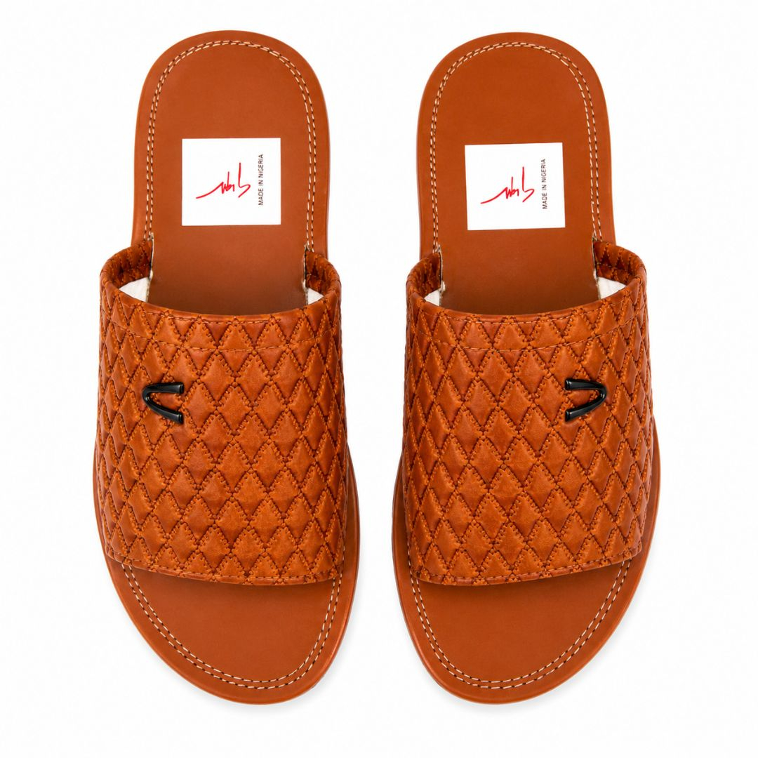 Unisex Brown Woven Slip On Flat Slide Sandals