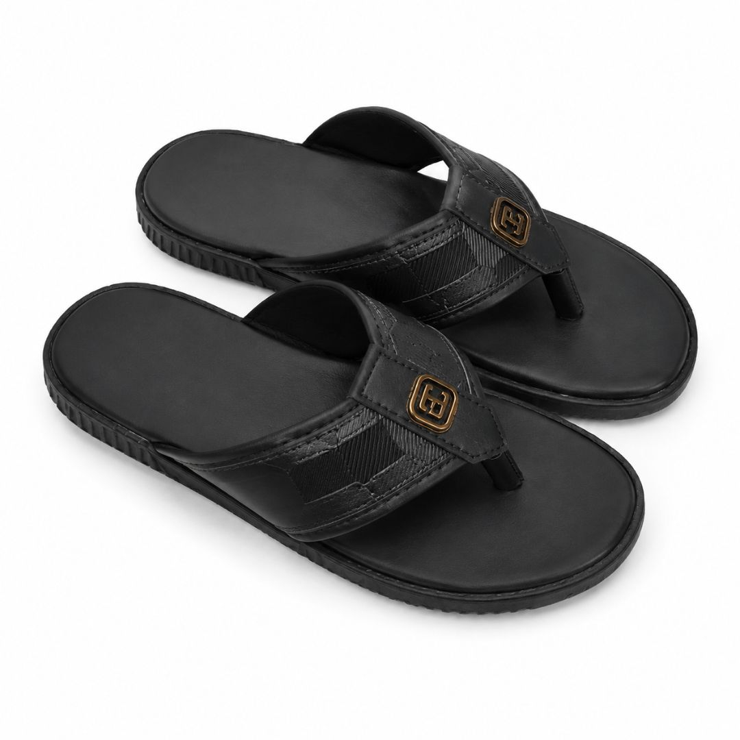Mens Black Cross Strap Comfort Slip On Sandals